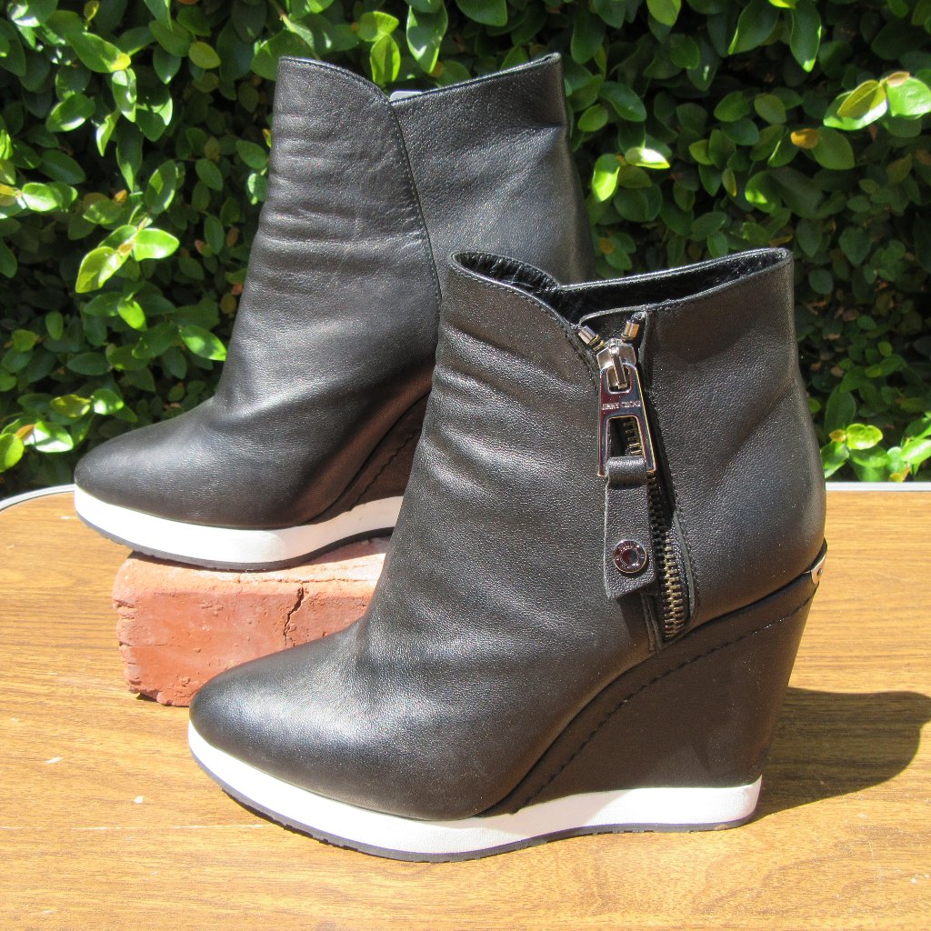 Women's Size 5 (36 1/2) Jimmy Choo Black Zippered Wedge Bootie Shoes